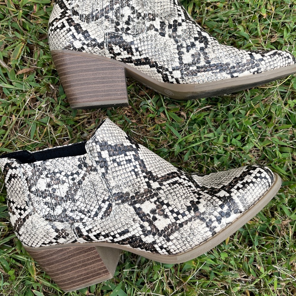 a.n.a. Snakeskin ankle booties